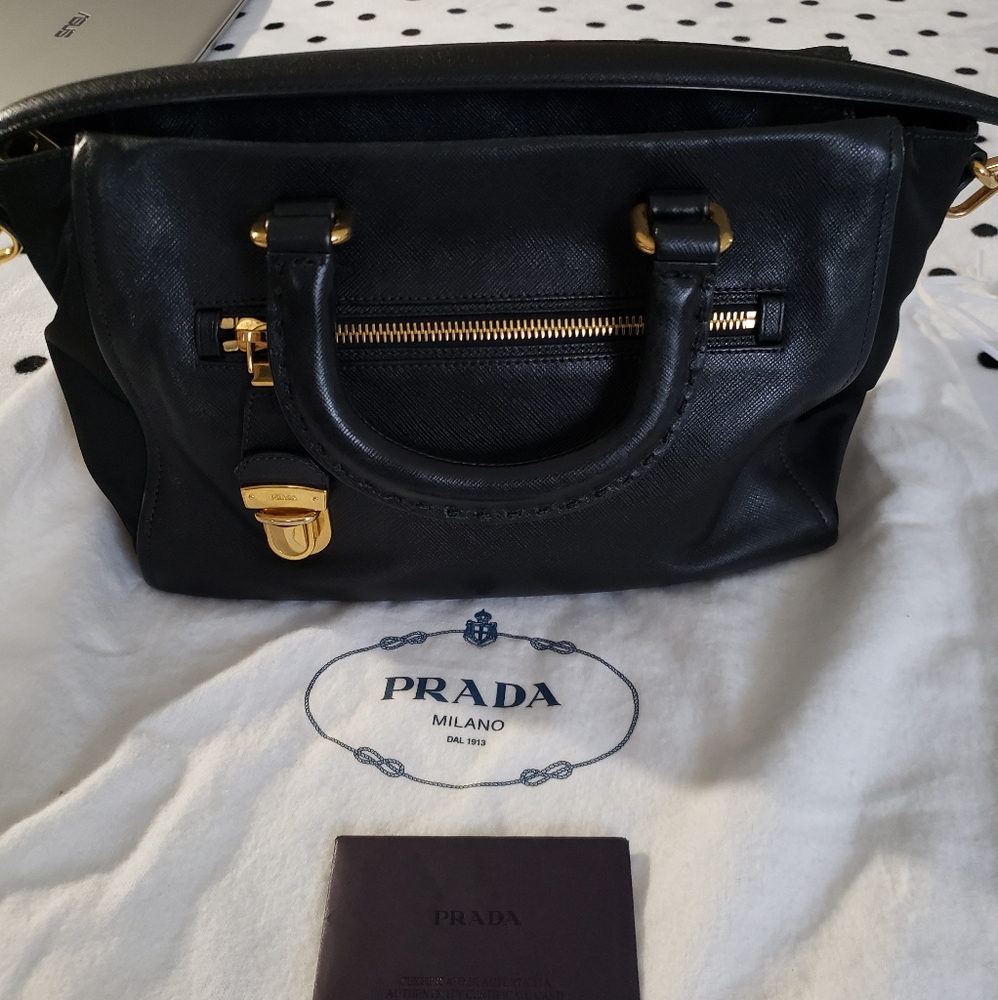 •••SOLD •••Prada Saffiano+Tessuto Zip Mini Tote